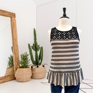Free People Molly Retro Striped Eyelet Peplum Top